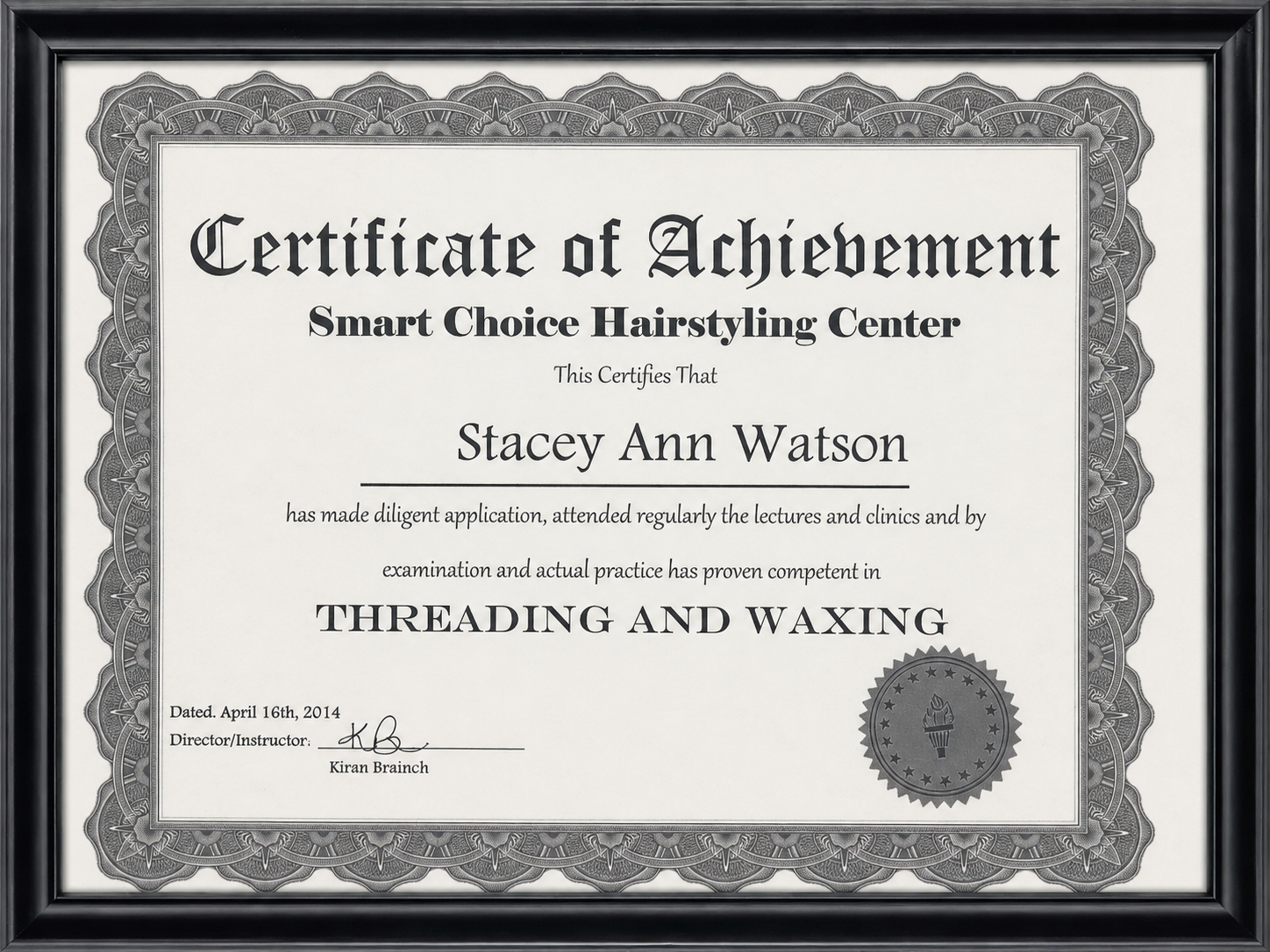 Certificate of training