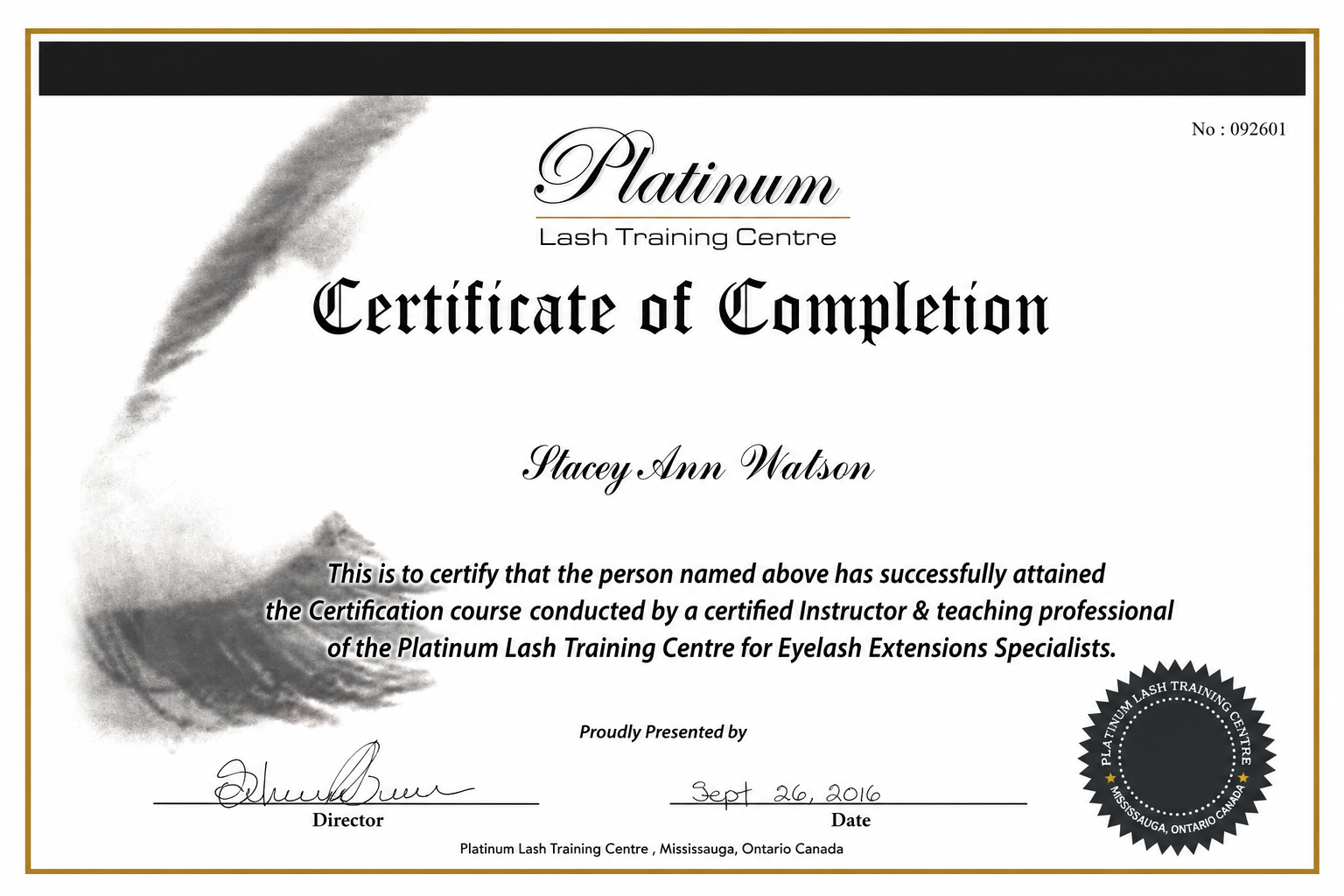 Certificate of training