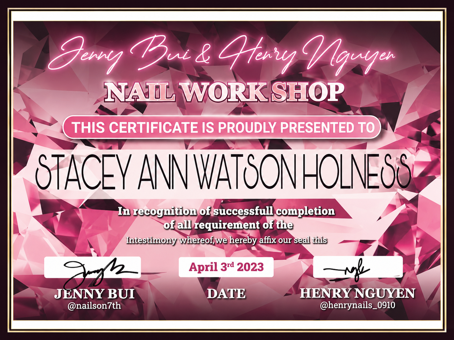 Certificate of training